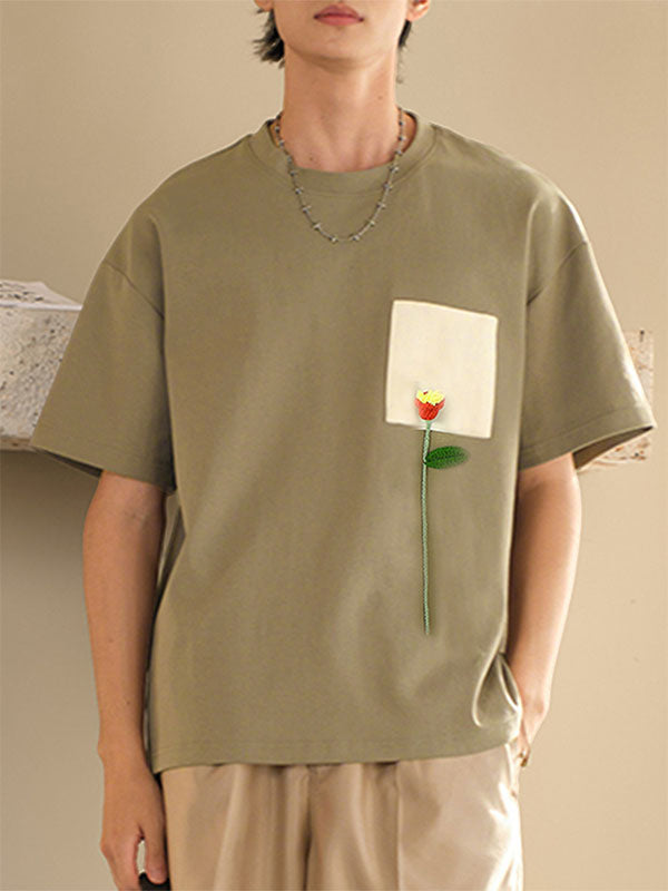 Mens 3D Floral Embroidery Short-Sleeve T-Shirt SKUL10796