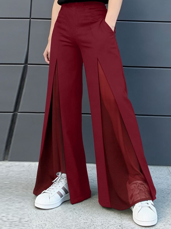 Men's Sheer Mesh Patchwork Slit Wide Leg Pant SKUL57159