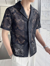 Mens Thin Lace Sheer Short Sleeve Shirt SKUK65524