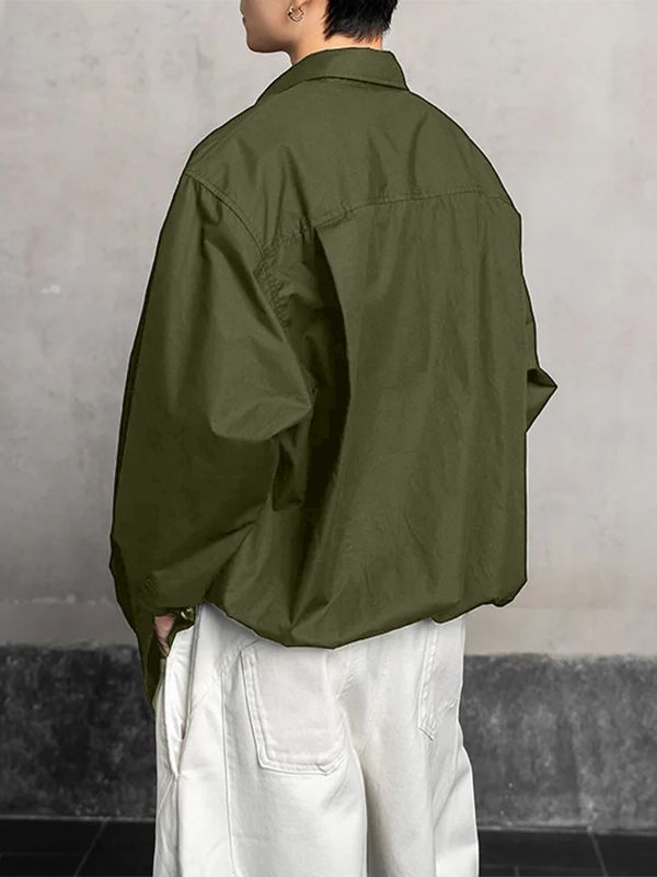 Men's Slant Placket Loose Long Sleeve Shirt SKUL32995