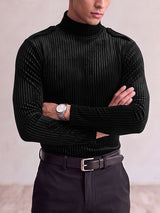 Men's Early Autumn Retro Pleated Velvet Slim Fit Long Sleeve Turtleneck T-shirt SKUL81737