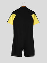 Men's Techwear Athletic Aesthetic Geometric Color-Block Convenient Front Half-Zip Bodysuit SKUL63138