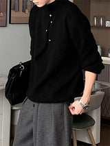 Men's Metal Buckle Patchwork Textured Long Sleeve Sweater SKUL29608