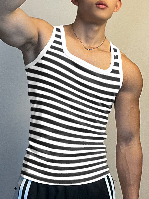 Mens Fitted Horizontal Striped Sleeveless Tank SKUK67909