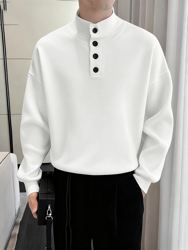 Men's Knit Texture High Neck Long Sleeve Sweater SKUL35120