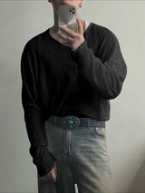 Men's Solid Color Textured Long Sleeve T-Shirt SKUL30550