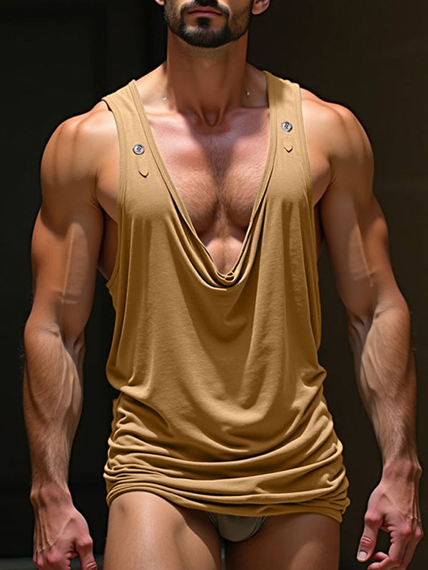 Mens Solid Color Draped Neck Casual Tank SKUL13653