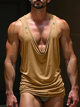 Mens Solid Color Draped Neck Casual Tank SKUL13653