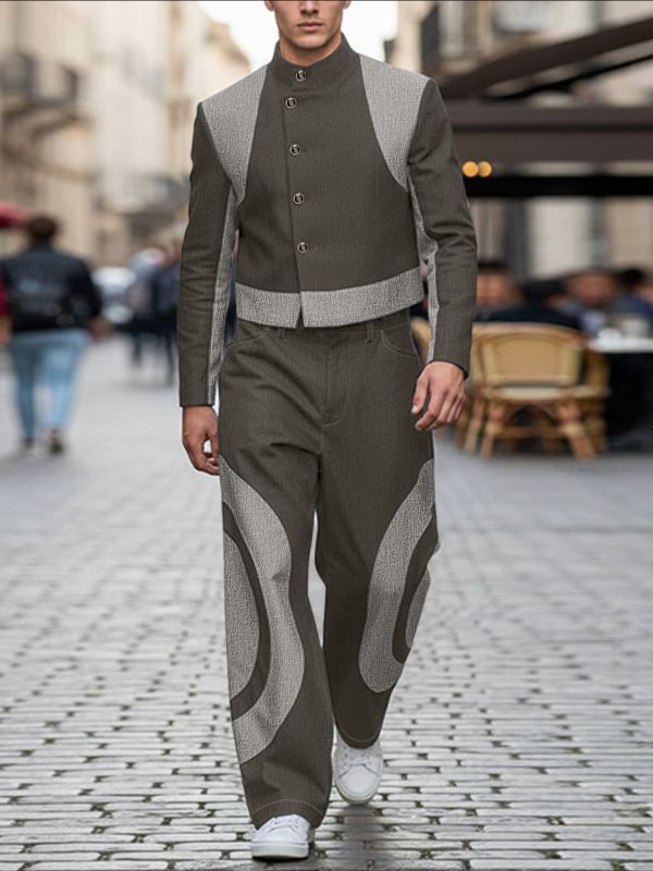 Men's Contrast Color Casual Two Pieces Outfit SKUL41380