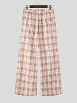 Men's Plaid Button Front Wide Leg Pant SKUL50711