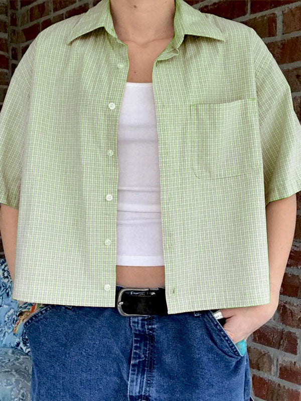 Mens Plaid Cropped Short Sleeve Shirt SKUL02060