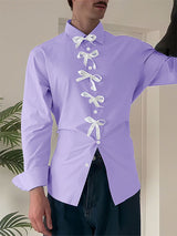 Men's Bow Patchwork Colorblock Long Sleeve Shirt SKUL24200