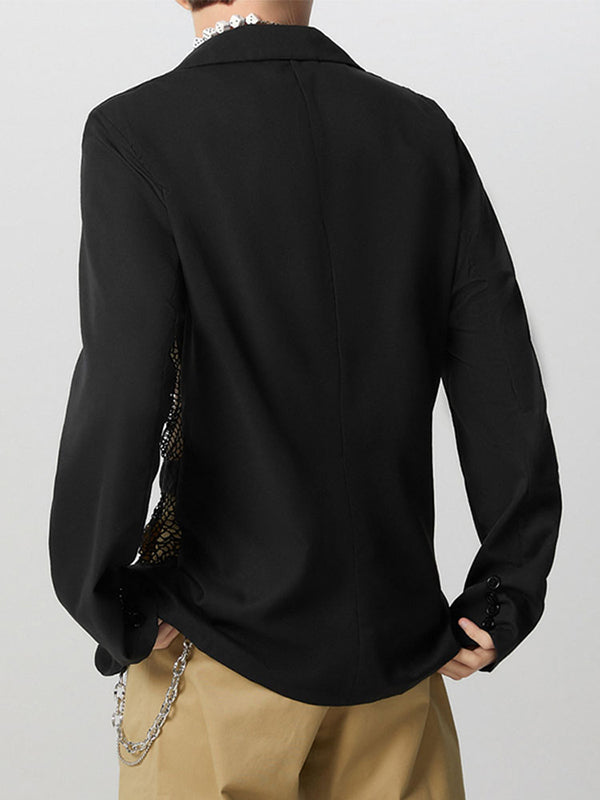 Mens Sheer Mesh Patchwork Long Sleeve Blazer SKUK94761