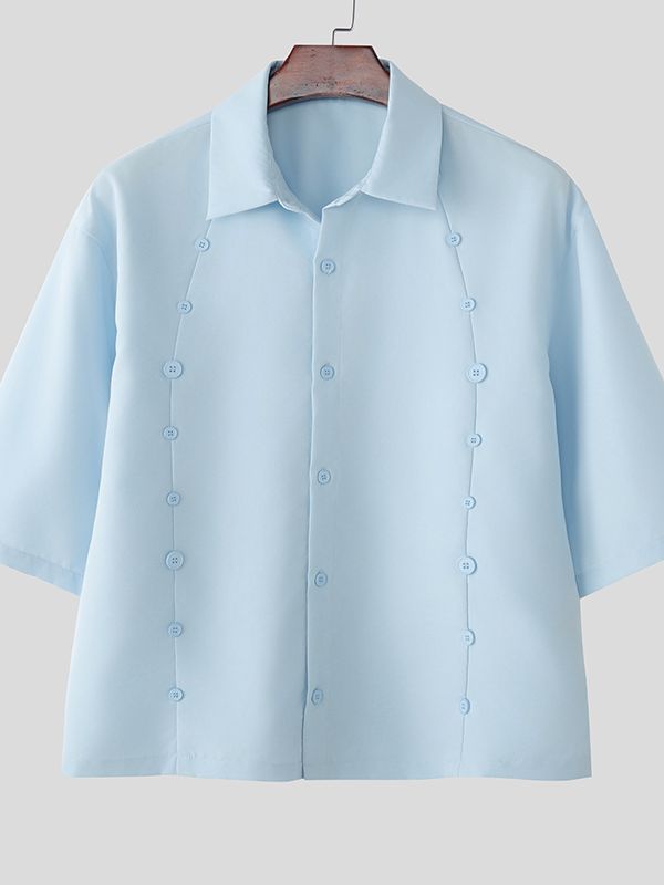 Men's Avant-Garde High Street Multi-Button Deconstructed Relaxed Short Sleeve Shirt SKUL60138