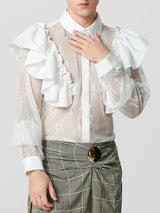 Mens Lace Sheer Long-Sleeve Shirt SKUK88249