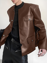 Men's Faux Leather Casual Long Sleeve Blazer SKUL27308