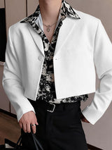 Men's Solid Color Textured Cropped Long Sleeve Blazer SKUL45151