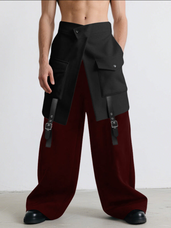 Men's Belt Patchwork Colorblock Layered Casual Pant SKUL31929
