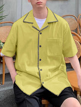 Mens Colorblock Cuban Collar Short Sleeve Shirt SKUL11573