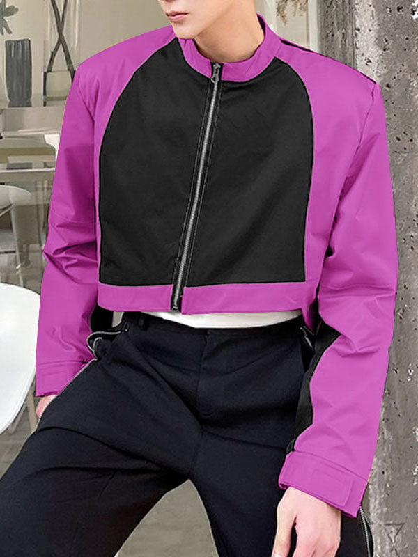 Mens Asymmetrical Hem Colorblock Long Sleeve Jacket SKUK76523