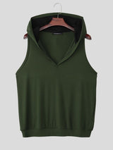 Men's Street Techwear wo-Tone Contrast Hooded Plunging V-Neck Ribbed Fitted Gym Tank SKUL73203
