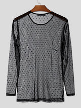 Mens Sexy Sheer Polka Dot Long-Sleeve T-Shirt SKUK73578