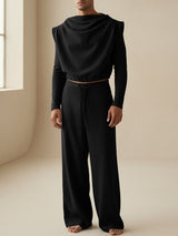 Men's Solid Color Padded Shoulder Two Pieces Outfit SKUL36360