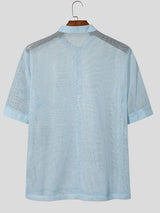 Men's Sheer Mesh Stand Collar Short Sleeve Shirt SKUL55516