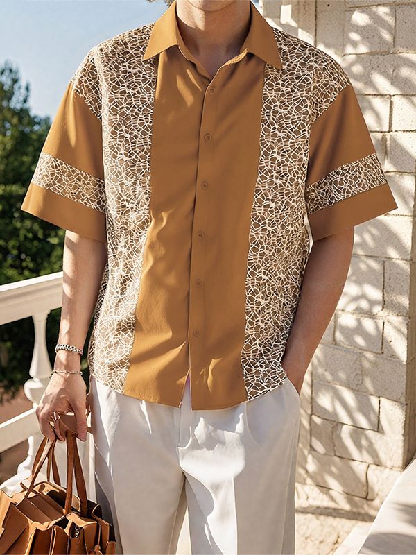 Men's Mesh Patchwork Short Sleeve Shirt SKUL35059