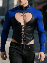 Men's Heart Cutout Knit Colorblock Long Sleeve T-Shirt SKUL30333