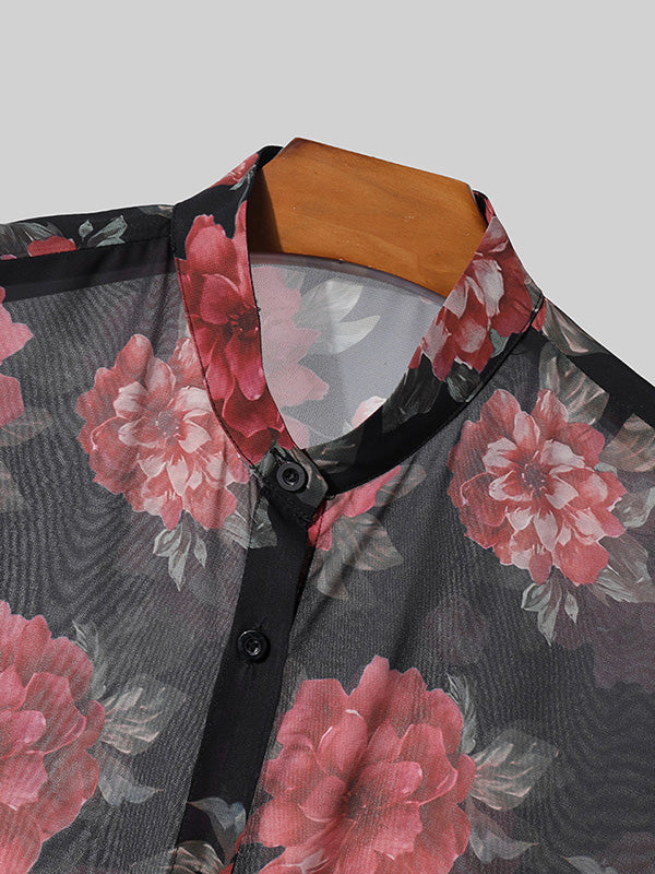 Mens Rose Print See Through Shirt SKUK51736