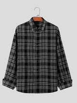 Mens Plaid Lapel Casual Long Sleeve Shirt SKUK32392