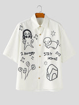 Men's Cartoon Print Striped Short Sleeve Shirt SKUL17040