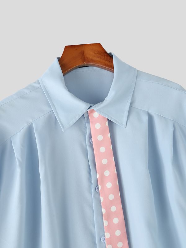 Men's Avant-Garde Contrast Polka Dot Tie Short Sleeve Shirt SKUL68891