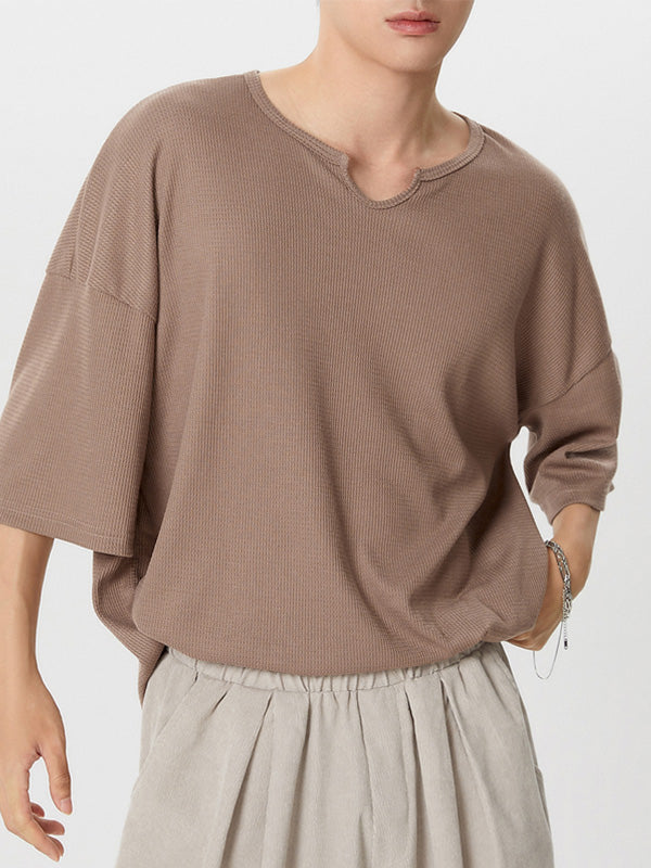 Mens Waffle Knit Drop Shoulder Loose Shirt SKUJ38881