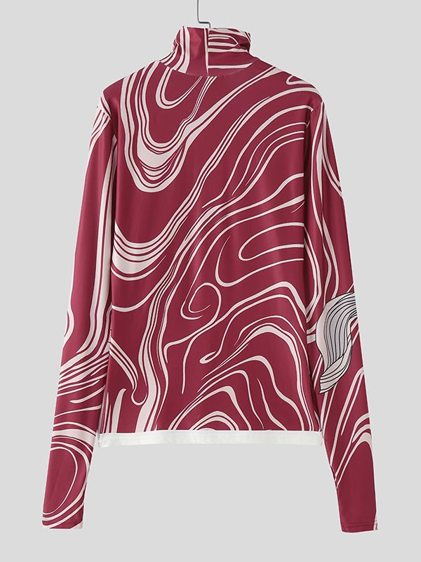 Men's Floral Tattoo Print High Neck Long Sleeve T-shirt SKUL45282