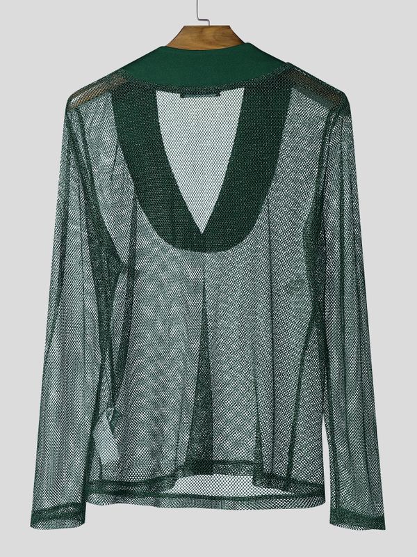 Men's Sheer Mesh Shiny Long Sleeve T-shirt SKUL54091