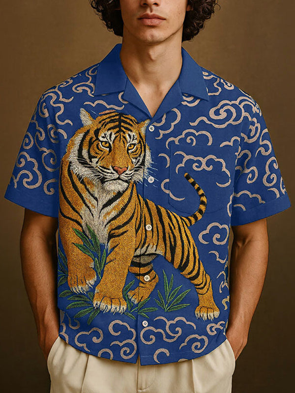 Mens Tiger Print Short Sleeve Shirt SKUL12868