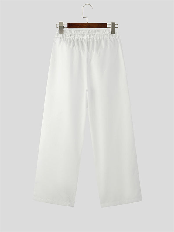 Mens Ruffled Trim Patchwork Wide-Leg Long Pant SKUK92854