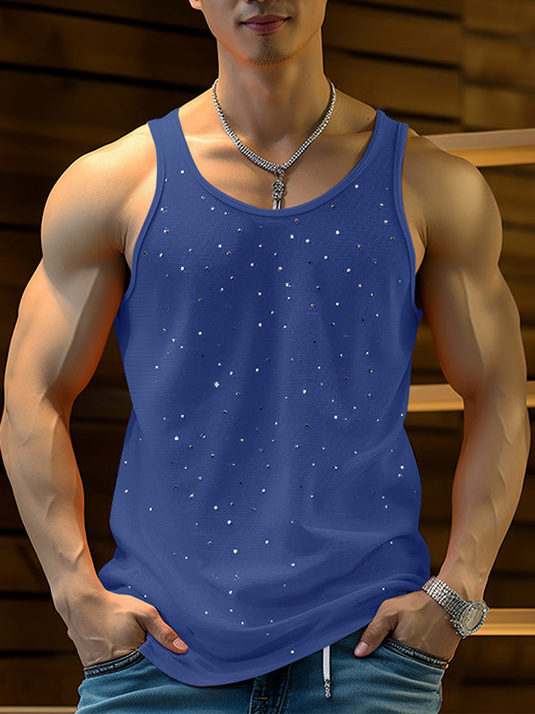 Mens Solid Glitter U-Neck Sleeveless Vest SKUK55785