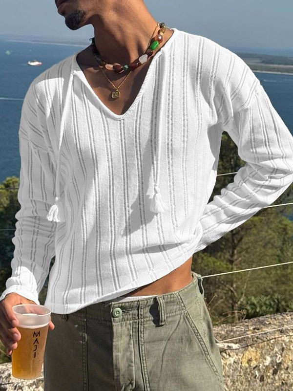 Men's Solid Color Textured Long Sleeve T-shirt SKUL50897