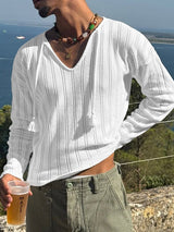 Men's Solid Color Textured Long Sleeve T-shirt SKUL50897