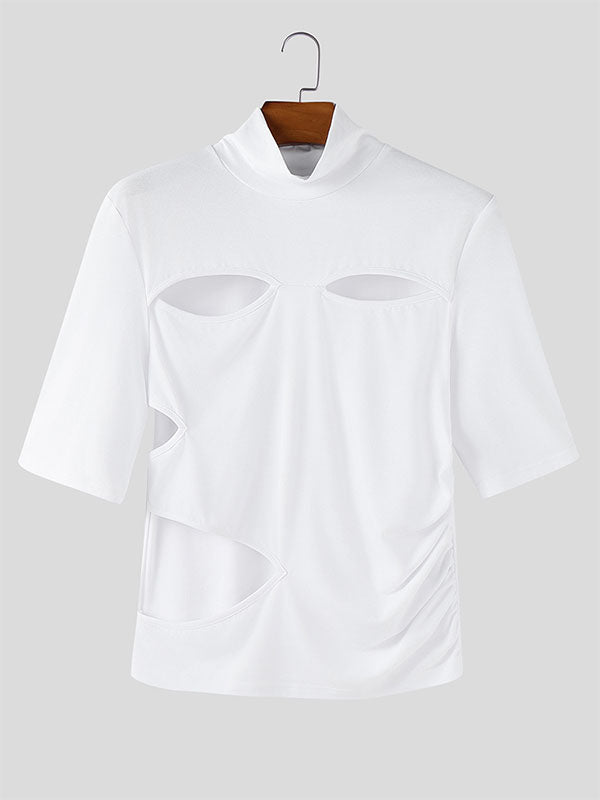 Mens Cut-Out Knit Short Sleeve T-Shirt SKUL09423