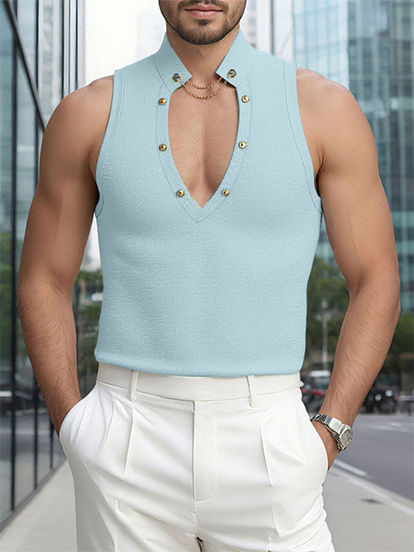 Men's Solid Texture V-Neck Casual Tank SKUL19013