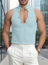 Men's Solid Texture V-Neck Casual Tank SKUL19013