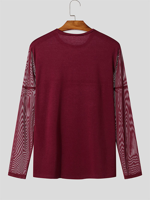 Mens Mesh Design Slim Fit Patchwork Long Sleeve T-Shirt SKUK85958