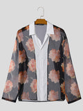 Mens Floral Print Patchwork See Through Shirt SKUK55099