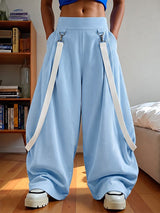 Men's Avant-Garde Deconstructed Stage Runway Suspender Ribbon Elastic Waist Baggy Pant SKUL85539