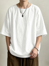 Men's Solid Color Textured Drop Shoulder T-shirt SKUL60136