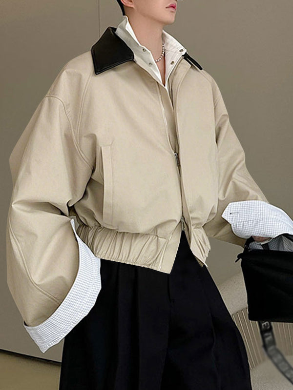 Men's Oversized Cuff Plaid Long Sleeve Jacket SKUL34030